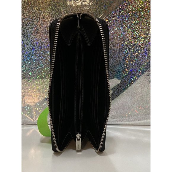 COACH BLACK LEATHER Accordion Zip Wallet w/Studded Coach Script + TISSUE PAPER - Picture 8 of 16